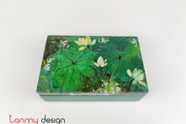 Small rectangular green lacquer box hand-painted with lotus pond 11*17*H5cm